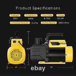 1/2 HP 5 CFM 110V Dual Stage Rotary Vane HVAC Air Vacuum Pump for R12 R22 R134a