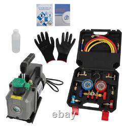 1/3 HP 4 CFM Air Vacuum Pump MANIFOLD GAUGE Set HVAC AC Refrigerant Kit