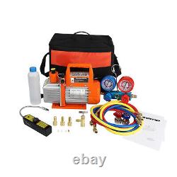 1/3 HP 4CFM Single Stage Rotary Vane Air Vacuum Pump Set Kit withLeak Detector