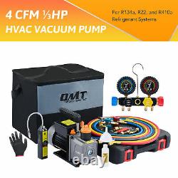 1/3 HP 4CFM Vacuum Pump Tool Kit for Air Conditioner HVAC Servicing with Gauge Set