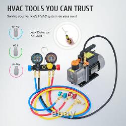 1/3 HP 4CFM Vacuum Pump Tool Kit for Air Conditioner HVAC Servicing with Gauge Set