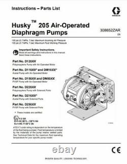 1/4 Graco Husky 205 / AT06/VA06 Air Diaphragm Pump (POLY/PTFE) D12091