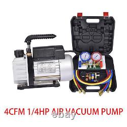 1/4HP 4CFM Air Vacuum Pump MANIFOLD GAUGE Set HVAC AC Refrigerant Kit