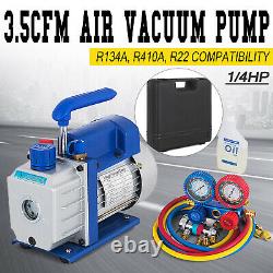 1/4hp Air Vacuum Pump 3,5CFM HVAC Refrigeration AC Manifold Gauge Set R134a Kit