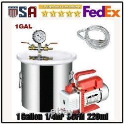 1 Gallon Vacuum Chamber Degassing Silicone 3CFM Single Stage Pump Air AC Kit