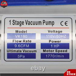 1 HP Single-Stage Rotary Vane HVAC Air Vacuum Pump With Oil Bottle 110V 9.6 CFM