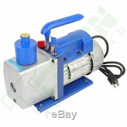 1 Stage 7 CFM 1/2 HP Blue Rotary Vane Deep Vacuum Pump HVAC AC Air tool Kit