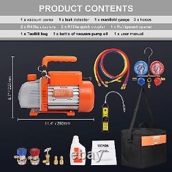1-Stage Rotary Vane Air Vacuum Pump and Refrigerant Manifold Gauge Set, with Lea