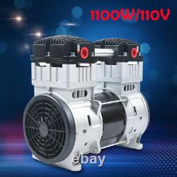 1100W Oilless Oil Free Piston High Flow Vacuum Air Pump -90.6kpa 200L/min 110V