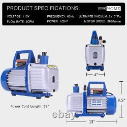 110V 1/2 HP 5 CFM Dual Stage Rotary Vane HVAC Air Vacuum Pump With Oil Bottle