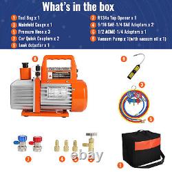 110V 1/3 HP 4CFM Single Stage Rotary Vane Air Vacuum Pump Set Kit for HVAC Air