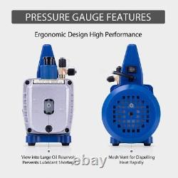 110V 1/3HP 4CFM Single Stage Rotary Vane Air Vacuum Pump Manifold Gauge Set Kit