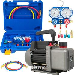 110V 1/4 HP 3.5 CFM Single Stage Air Vacuum Pump and R134a AC Manifold Gauge A+