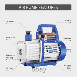 110V 1/4 HP 3.5CFM Single Stage Rotary Vane Air Vacuum Pump and R134A AC Manifol