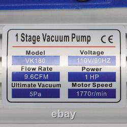 110V 9.6 CFM 1 HP HVAC Air Vacuum Pump Single Stage Rotary Vane With Oil Bottle