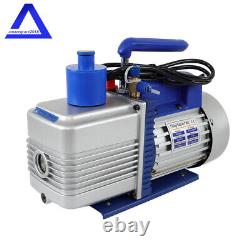 110V Dual-Stage Rotary Vane HVAC Air Vacuum Pump 9.6 CFM 1 HP with Oil Bottle