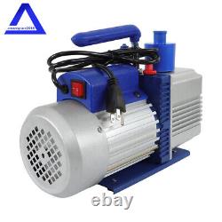 110V Dual-Stage Rotary Vane HVAC Air Vacuum Pump 9.6 CFM 1 HP with Oil Bottle