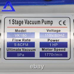 110V Dual-Stage Rotary Vane HVAC Air Vacuum Pump 9.6 CFM 1 HP with Oil Bottle