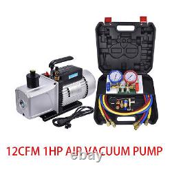 12CFM 1 HP Air Vacuum Pump HVAC Refrigeration AC Manifold Gauge Set