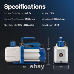 14.4 CFM 1.5HP 2 Stage HVAC Vacuum Pump with 2 Oil Bottle Auto AC Vacuum Pump