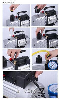 2-Stage 12CFM Rotary Vane Vacuum Pump 1HP 110V for Refrigerator Air Condition