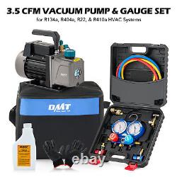 3.5CFM 1/4HP Air Vacuum Pump HVAC Refrigeration AC Manifold Gauge Set R134a Tap