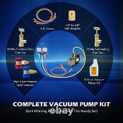 3.5CFM 1/4HP Air Vacuum Pump HVAC Refrigeration AC Manifold Gauge Set R134a Tap