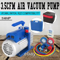 3,5CFM 1/4HP Combo Air Vacuum Pump HVAC + R134A Kit AC A/C Manifold Gauge Set