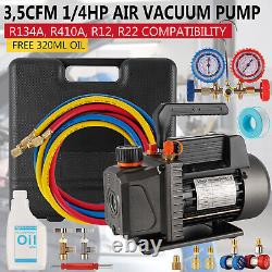 3.5CFM 1/4HP Vacuum Pump Air Conditioning Refrigeration AC Manifold Gauge Set