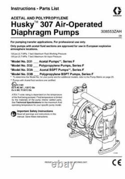 3/8 Graco Husky 307 / AT10/VA10 Air Diaphragm Pump AODD (Poly/PTFE) D3B911