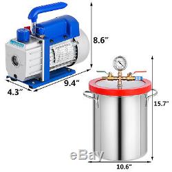 3 Gallon Vacuum Chamber 3.6CFM Vacuum Pump Air Conditioning Rotary Vane HVAC