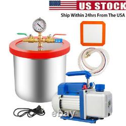 3CFM Single Stage Air Vacuum Pump+2Gallon Vacuum Chamber Stainless Steel Kit USA