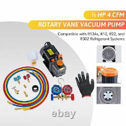 4 cfm Air Conditioning Vacuum Pump Gauge Set for R12 R22 R134 R502 Auto AC Units