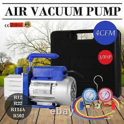 4CFM 1/3 HP Air Vacuum Pump HVAC Refrigeration KIT A/C Manifold Gauge Set Combo