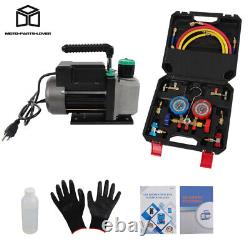 4CFM 1/3HP 3000PSI Air Vacuum Pump HVAC + AC Refrigerant Kit Manifold Gauge Set