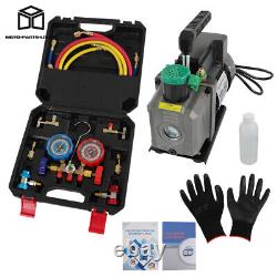 4CFM 1/3HP 3000PSI Air Vacuum Pump HVAC + AC Refrigerant Kit Manifold Gauge Set