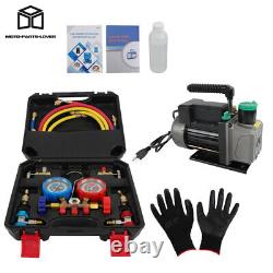 4CFM 1/3HP 3000PSI Air Vacuum Pump HVAC + AC Refrigerant Kit Manifold Gauge Set