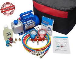 4CFM 1/3HP Air Vacuum Pump HVAC A/C Refrigeration Tool Kit AC Auto Repair Set