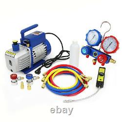 4CFM 1/3HP Air Vacuum Pump HVAC A/C Refrigeration Tool Kit AC with Leak Detector