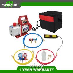 4CFM 1/3HP Air Vacuum Pump HVAC + AC Refrigerant Kit Manifold Gauge Set