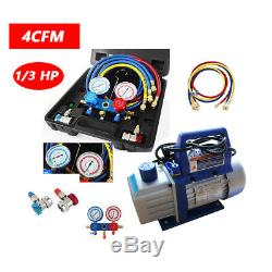 4CFM 1/3HP Air Vacuum Pump HVAC Refrigeration Kit AC Manifold Gauge Set R134 New