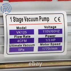 4CFM 1/3HP Air Vacuum Pump Rotary Vane A/C Refrigeration Kit Gauge NEW