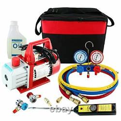 4CFM 1/3HP Rotary Vane Air Vacuum Pump HVAC A/C Refrigeration Kit AC