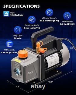 4CFM Air Conditioner Vacuum Pump Tool Kit w Gauge Set Leak Detector & Carry Tote