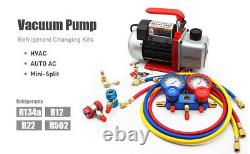 4CFM Air Vacuum Pump HVAC/Auto AC Refrigerant Recharging Manifold Gauge Set