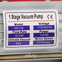 4CFM HVAC 1/3HP 110V 60Hz & A/C Refrigeration Kit Manifold Gauge Air Vacuum Pump