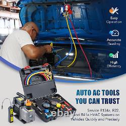 4cfm Air Conditioner Vacuum Pump Tool Kit w Gauge Set Leak Detector & Carry Tote