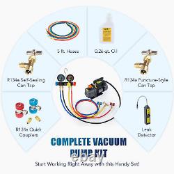 4cfm Air Conditioner Vacuum Pump Tool Kit w Gauge Set Leak Detector & Carry Tote