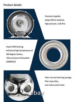 550W Air Vacuum Pump Vortex Fan High Pressure 20Kpa 220V 1 Phase Dry Air Blower