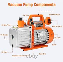 5CFM 1/2HP 2stage Rotary Vane Vacuum Pump Air Conditioner Refrigerant HVAC withOil